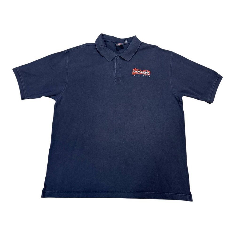 Harley-Davidson 100% Cotton 100 Years 1903-2003 Polo Shirt Navy Short Sleeve 2XL